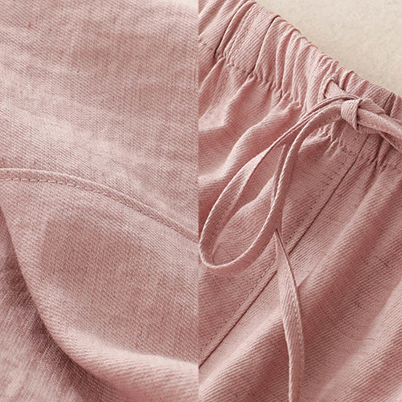 Buddha Stones Summer Drawstring Design Women's Wide Leg Pants With Pockets