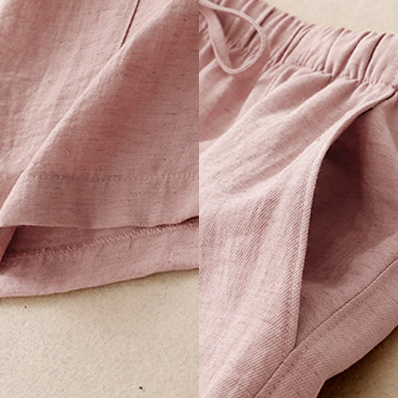 Buddha Stones Summer Drawstring Design Women's Wide Leg Pants With Pockets