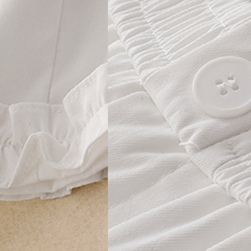 Buddha Stones Summer Button Ruffled Ankle-Length Women's Pants With Pockets