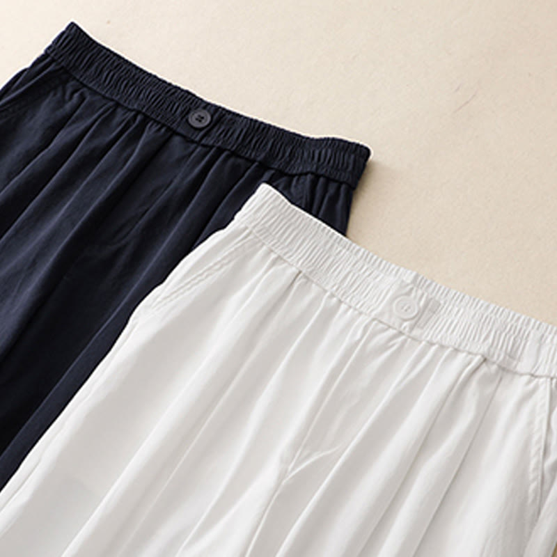 Buddha Stones Summer Button Ruffled Ankle-Length Women's Pants With Pockets