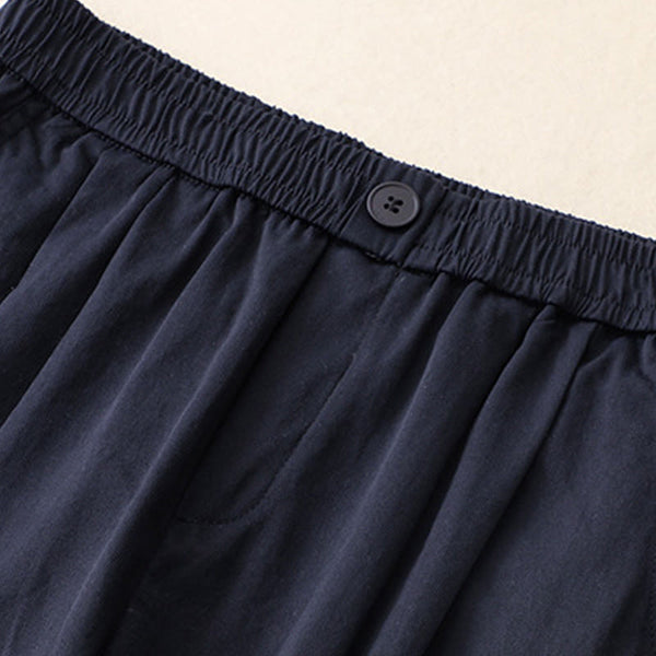 Buddha Stones Summer Button Ruffled Ankle-Length Women's Pants With Pockets