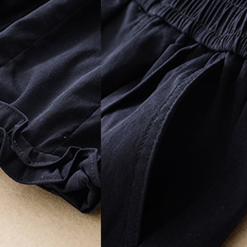 Buddha Stones Summer Button Ruffled Ankle-Length Women's Pants With Pockets