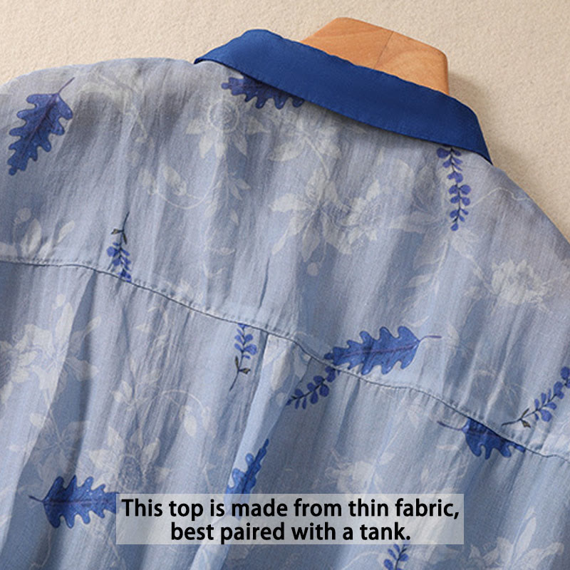 Buddha Stones Small Yellow Flower Leaves Buttons Short Sleeve Women's Shirt