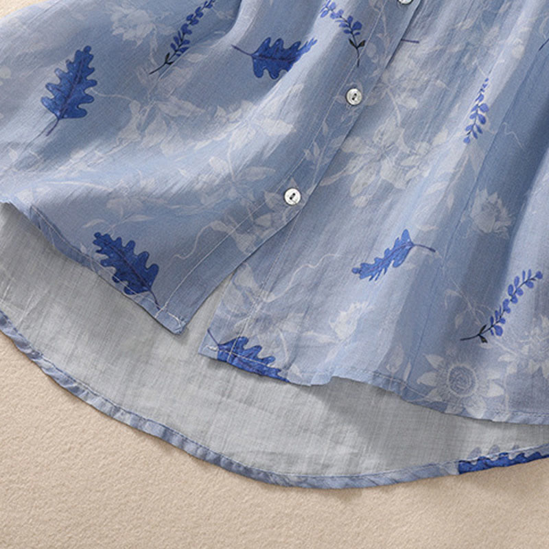 Buddha Stones Small Yellow Flower Leaves Buttons Short Sleeve Women's Shirt