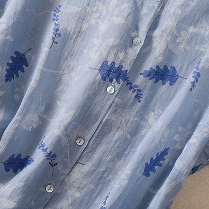 Buddha Stones Small Yellow Flower Leaves Buttons Short Sleeve Women's Shirt