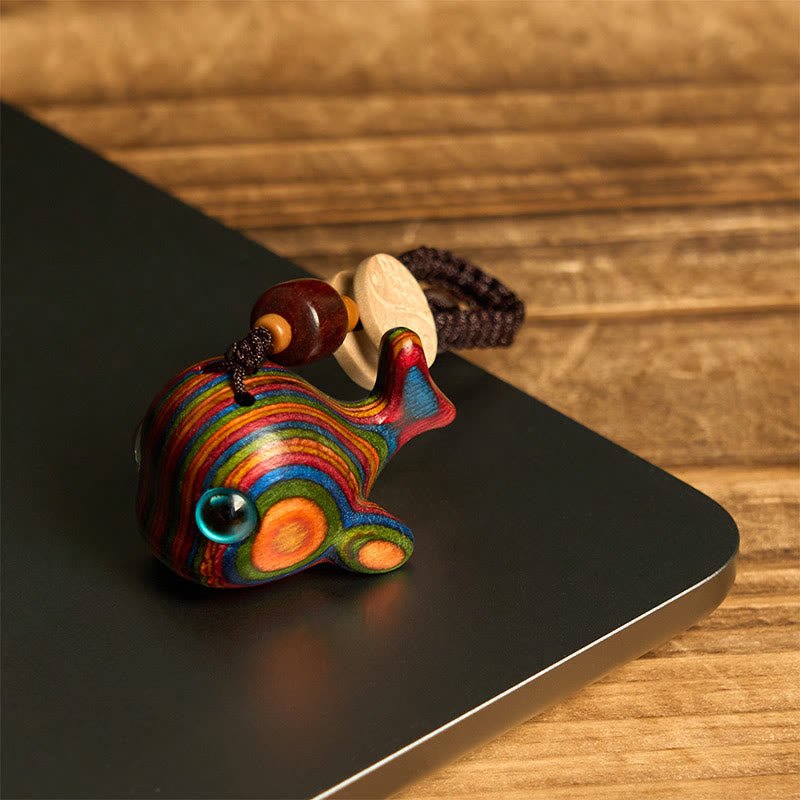 Buddha Stones Rainbow Eucalyptus Dolphin Carved Positive Key Chain Phone Hanging Decoration