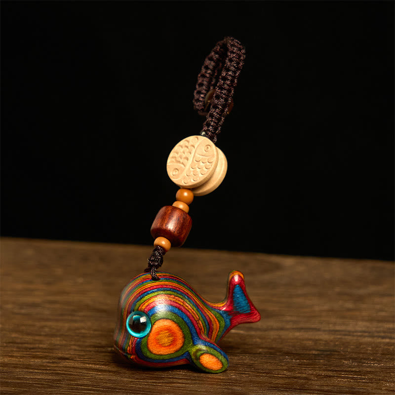 Buddha Stones Rainbow Eucalyptus Dolphin Carved Positive Key Chain Phone Hanging Decoration