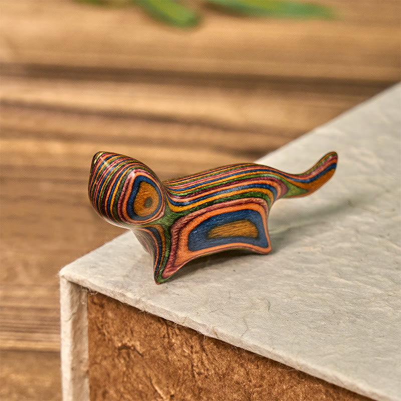 Buddha Stones Mini Rainbow Eucalyptus Walking Cat Carved Reduce Stress Decoration