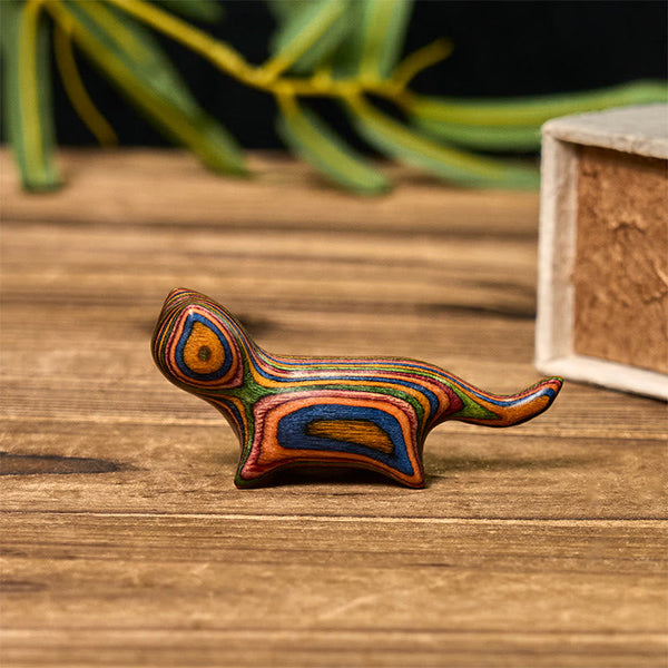 Buddha Stones Mini Rainbow Eucalyptus Walking Cat Carved Reduce Stress Decoration