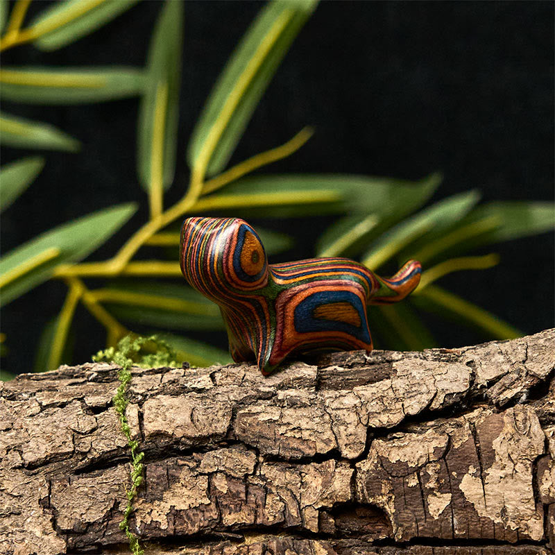 Buddha Stones Mini Rainbow Eucalyptus Walking Cat Carved Reduce Stress Decoration