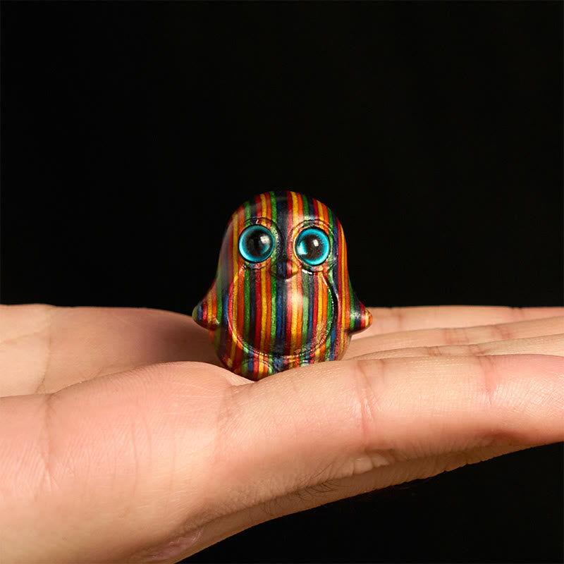 Buddha Stones 2Pcs Mini Rainbow Eucalyptus Penguin Carved Creativity Decoration