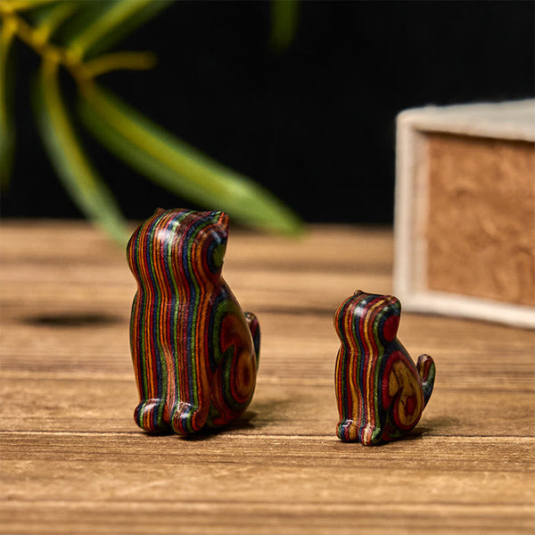 FREE Today: Creativity and Reduce Stress 2Pcs Mini Rainbow Eucalyptus Sitting Cat Carved Decoration