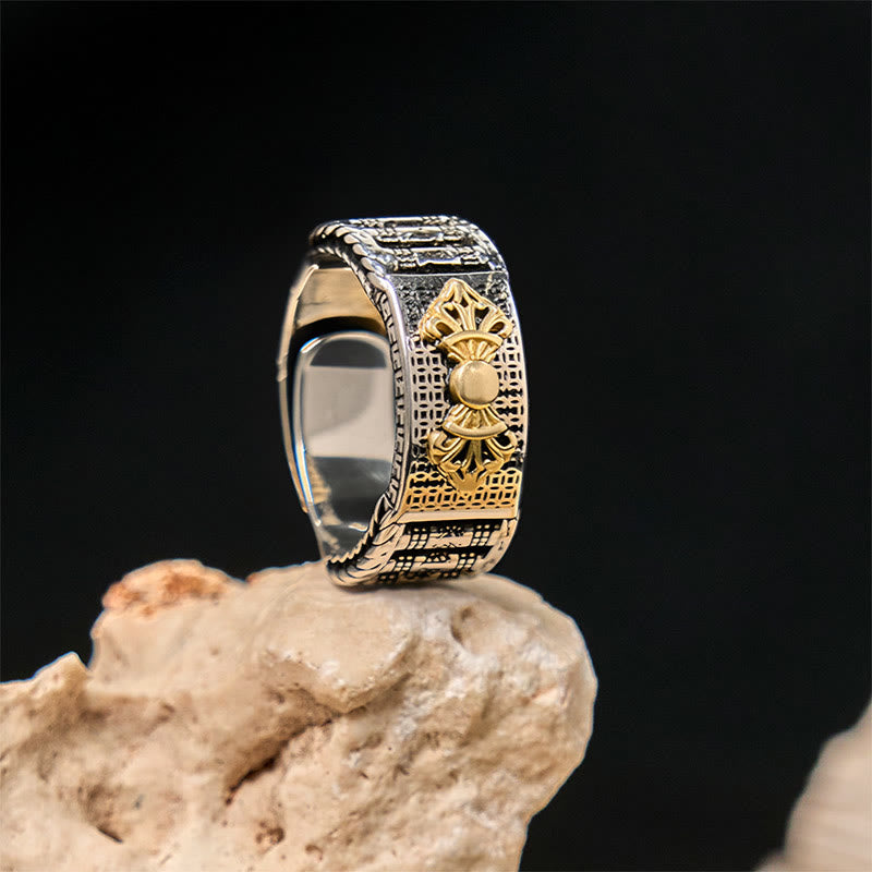 Buddha Stones Vintage Prayer Wheel Om Mani Padme Hum Copper Adjustable Wealth Ring