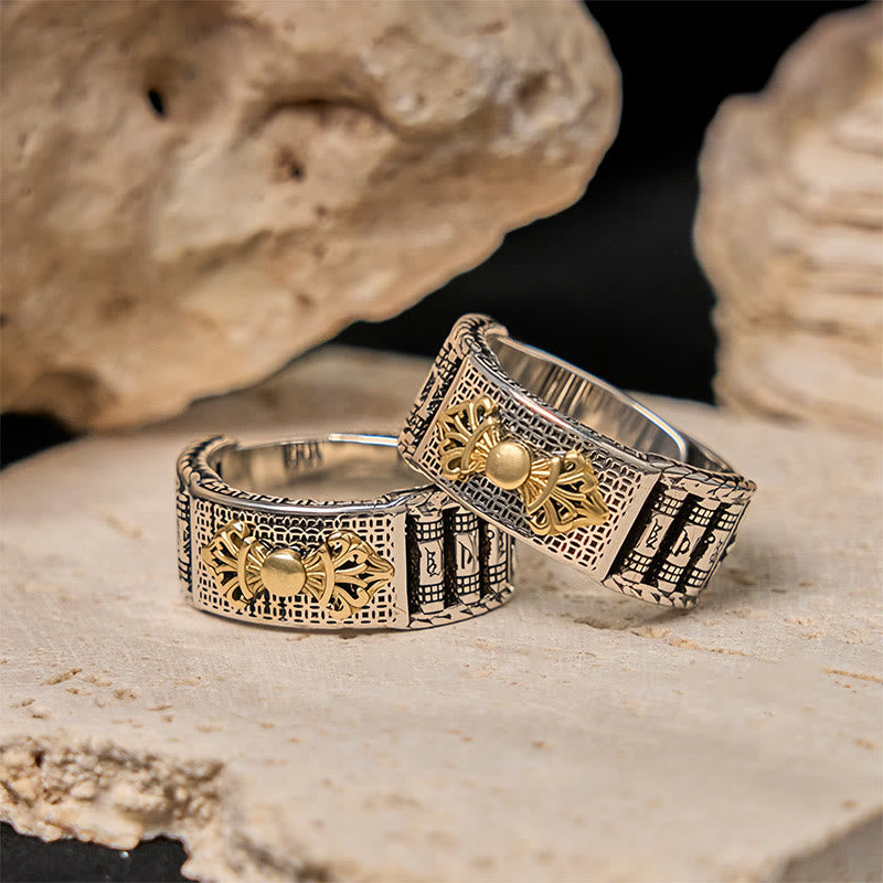 Buddha Stones Vintage Prayer Wheel Om Mani Padme Hum Copper Adjustable Wealth Ring