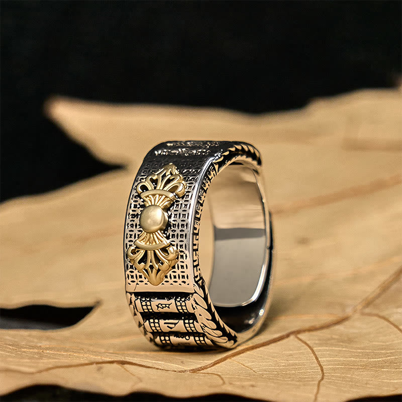 Buddha Stones Vintage Prayer Wheel Om Mani Padme Hum Copper Adjustable Wealth Ring