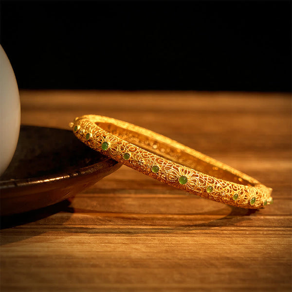 FREE Today: Wealth and Healing Hollow Filigree Design Copper Plated Gold Bracelet Bangle