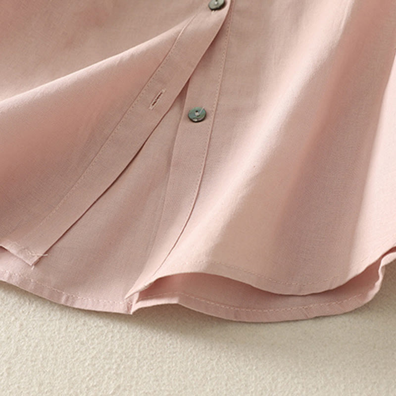 Buddha Stones Casual Daily Printing Lily Pattern Half Puff Sleeve Women's Cotton Linen Shirt