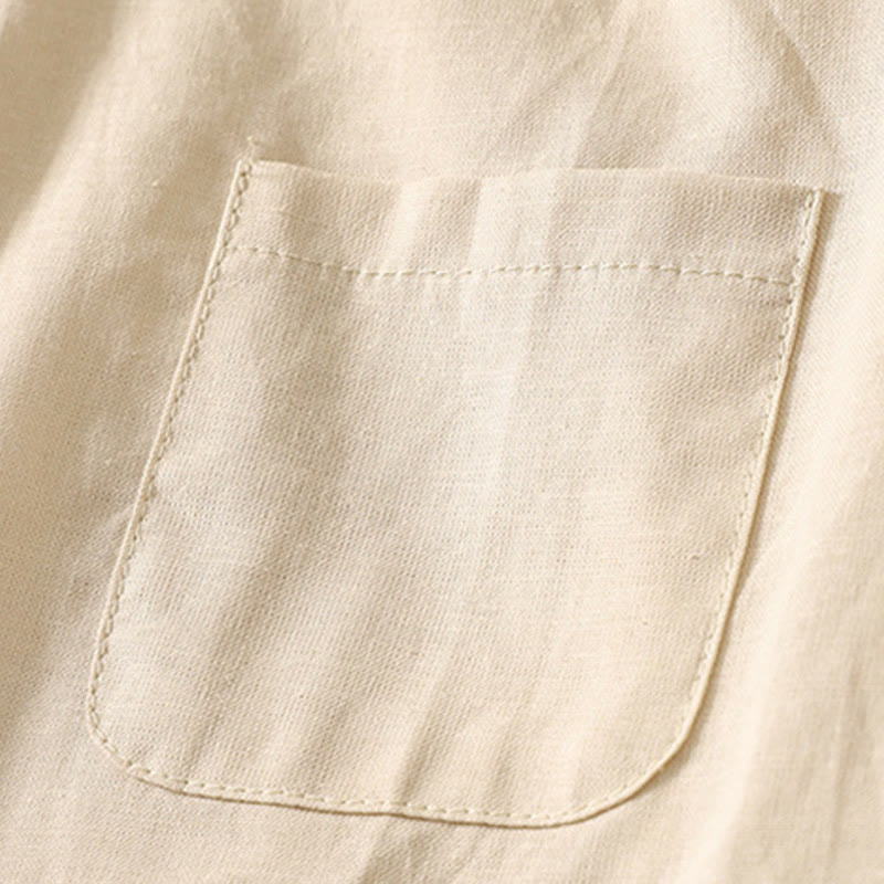 Buddha Stones Casual Daily Printing Lily Pattern Half Puff Sleeve Women's Cotton Linen Shirt