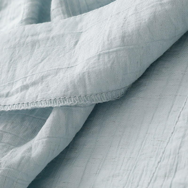 Buddha Stones Casual Plain Asymmetrical Lace-Up Design Puff Short Sleeve Women's Cotton Shirt