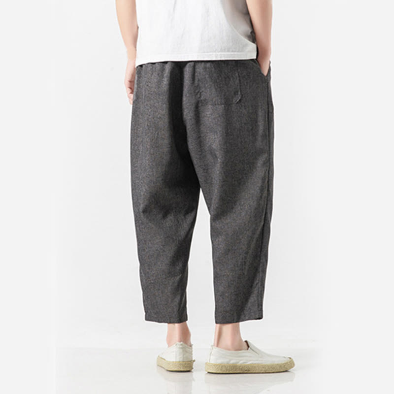 Buddha Stones Summer Plain Men's 7-8 Length Cotton Linen Pants With Pockets
