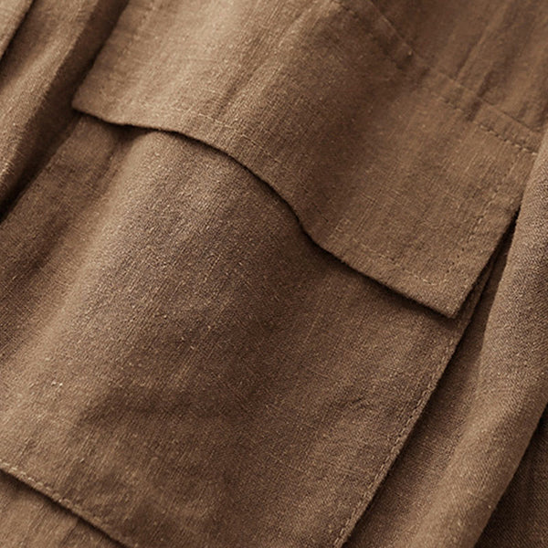 Buddha Stones Double‑Breasted Design Long Sleeve Women's Cotton Linen Jacket With Pockets