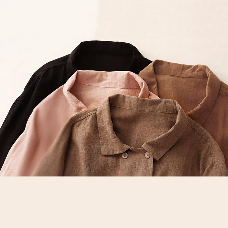 Buddha Stones Double‑Breasted Design Long Sleeve Women's Cotton Linen Jacket With Pockets