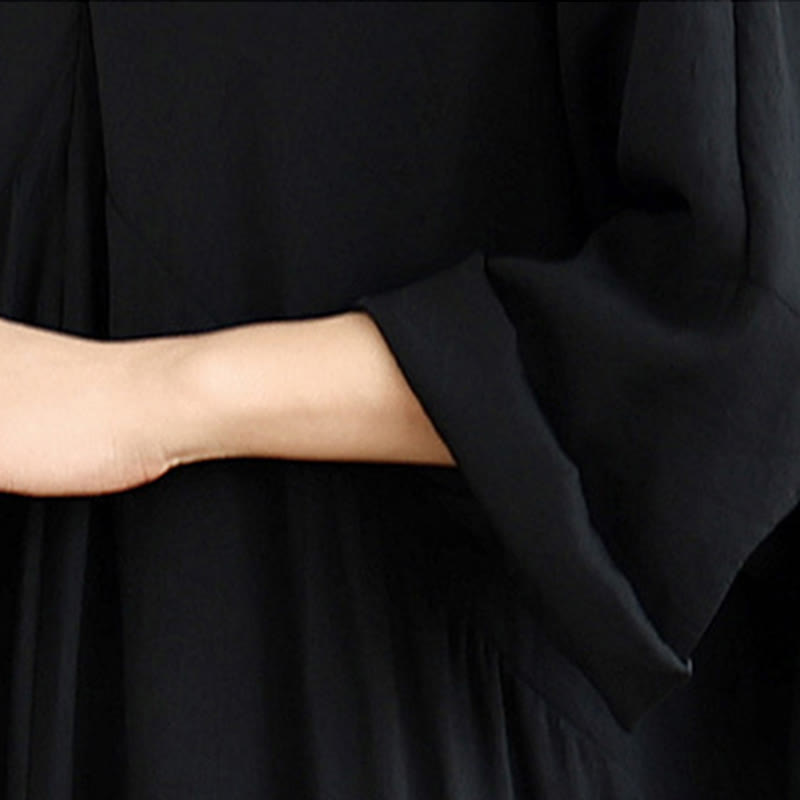 Buddha Stones Fall Casual V-Neck Long Sleeve Cotton Maxi Dress