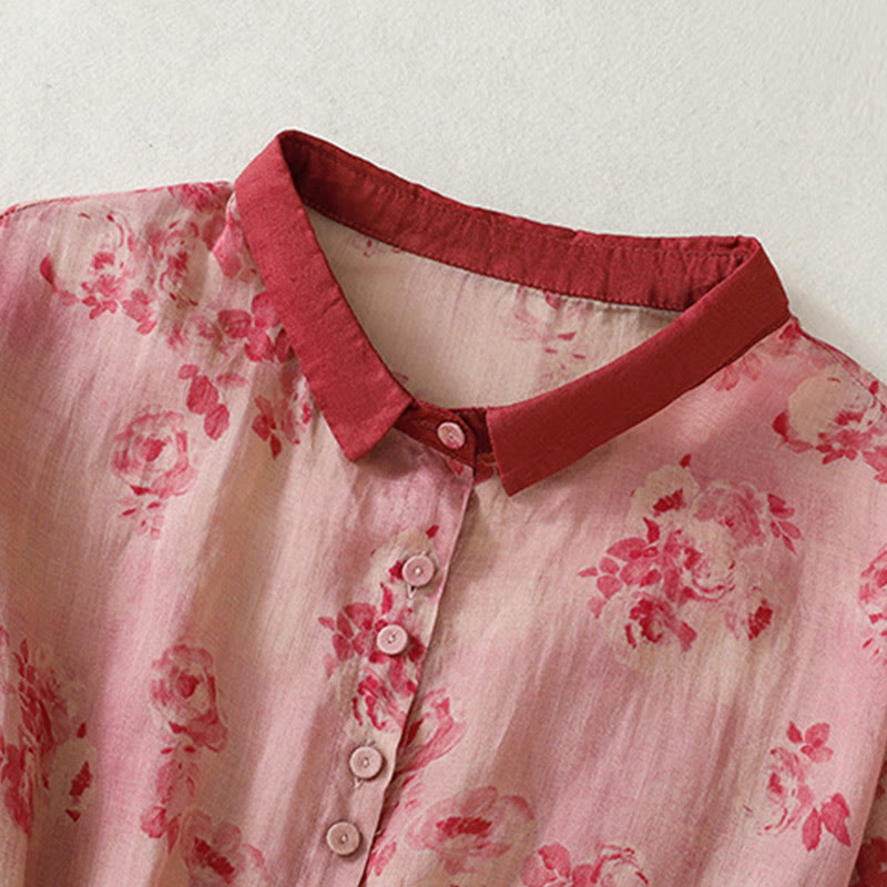 Buddha Stones Retro Printing Buttons Design Drawstring High Waist Cotton Midi Dress With Pockets