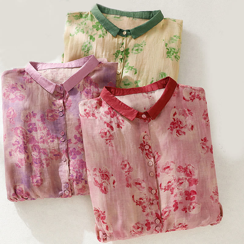 Buddha Stones Retro Printing Buttons Design Drawstring High Waist Cotton Midi Dress With Pockets