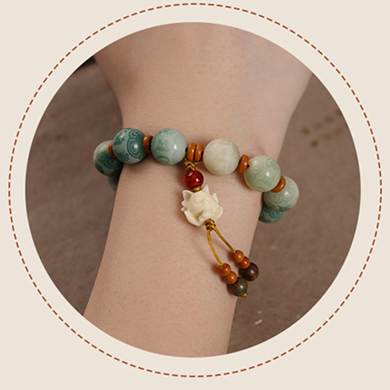 Buddha Stones Gradient Bodhi Seed Om Mani Padme Hum Carved Zakiram Peace Bracelet