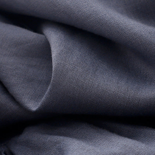 Buddha Stones Commute Pure Color Buttons Design Cotton Linen Midi Dress With Pockets