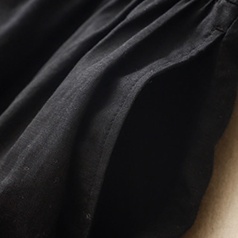 Buddha Stones Commute Pure Color Buttons Design Cotton Linen Midi Dress With Pockets