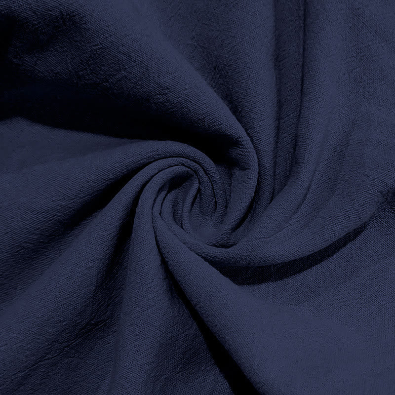 Buddha Stones Solid Color Buttons Drawstring Men's Cotton Pants With Pockets