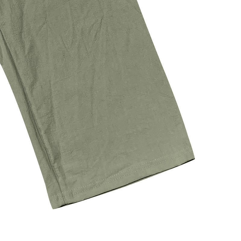 Buddha Stones Solid Color Buttons Drawstring Men's Cotton Pants With Pockets