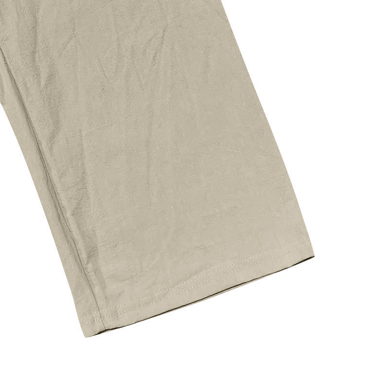 Buddha Stones Solid Color Buttons Drawstring Men's Cotton Pants With Pockets