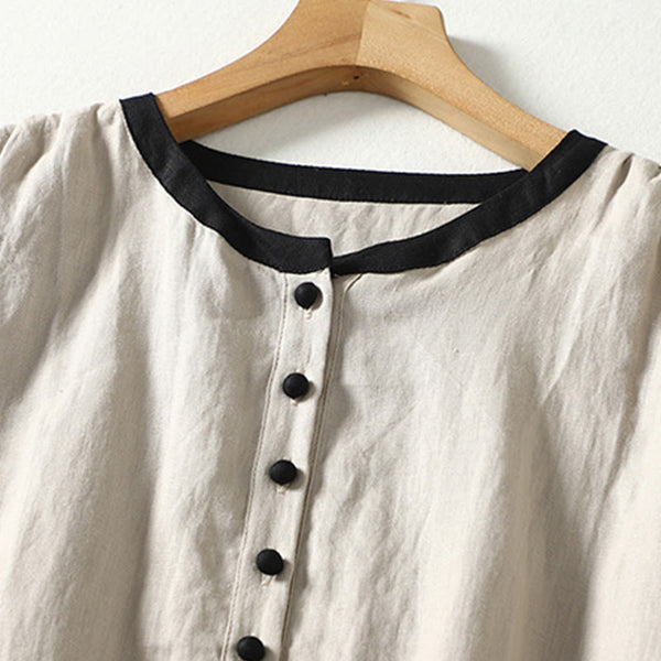 Buddha Stones Casual Vintage Buttons Design Women's Cotton Linen Coat With Pockets