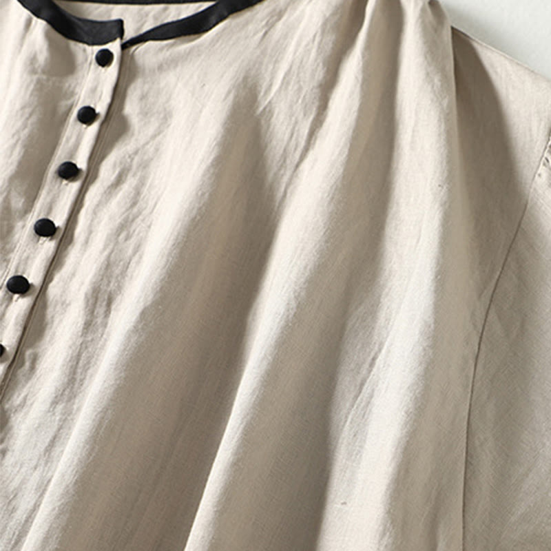 Buddha Stones Casual Vintage Buttons Design Women's Cotton Linen Coat With Pockets