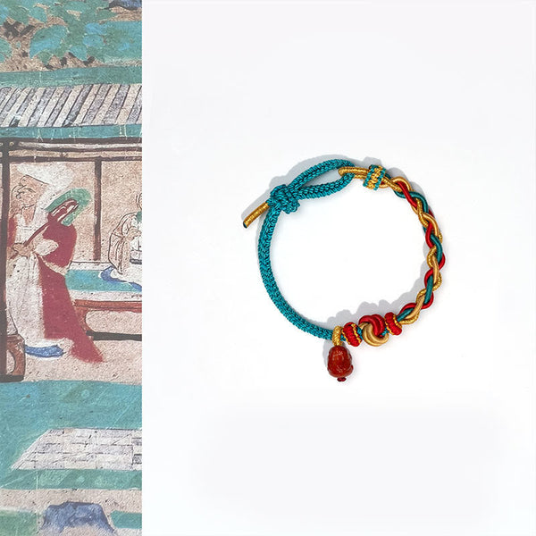 Buddha Stones Natural Red Agate Pixiu Confidence Four-strand Braid Rope Bracelet