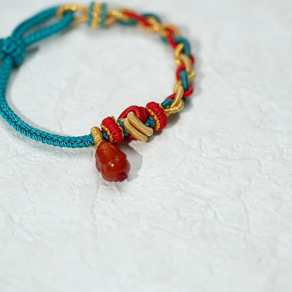 Buddha Stones Natural Red Agate Pixiu Confidence Four-strand Braid Rope Bracelet