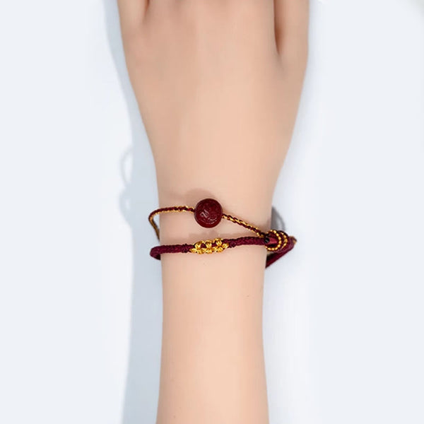 Buddha Stones Peach Blossom Knot Cinnabar Beads Eight-strand Braid Blessing Bracelet