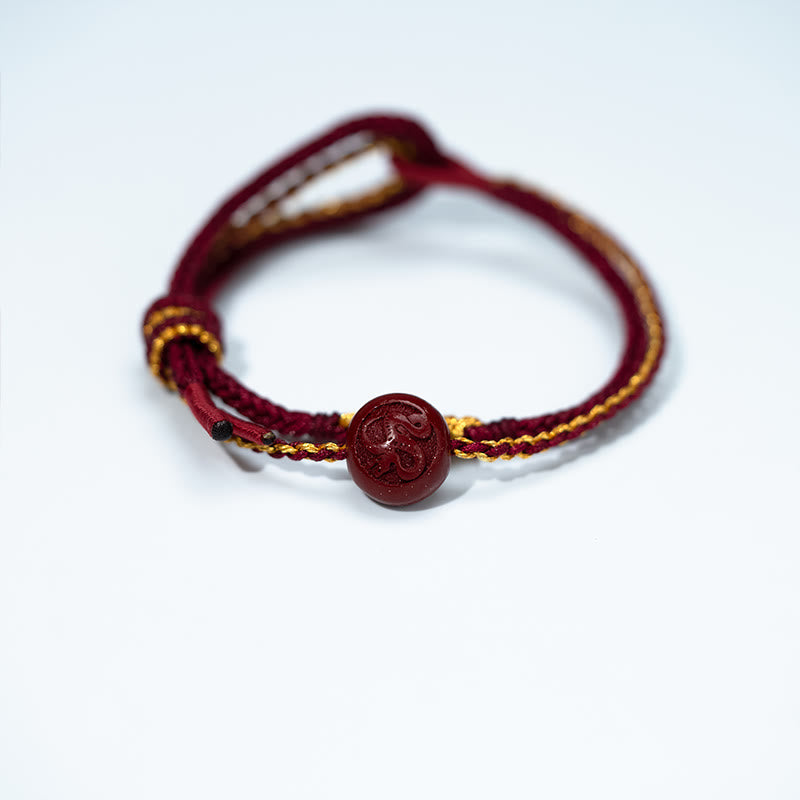 Buddha Stones Peach Blossom Knot Cinnabar Beads Eight-strand Braid Blessing Bracelet