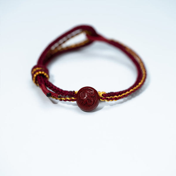 Buddha Stones Peach Blossom Knot Cinnabar Beads Eight-strand Braid Blessing Bracelet