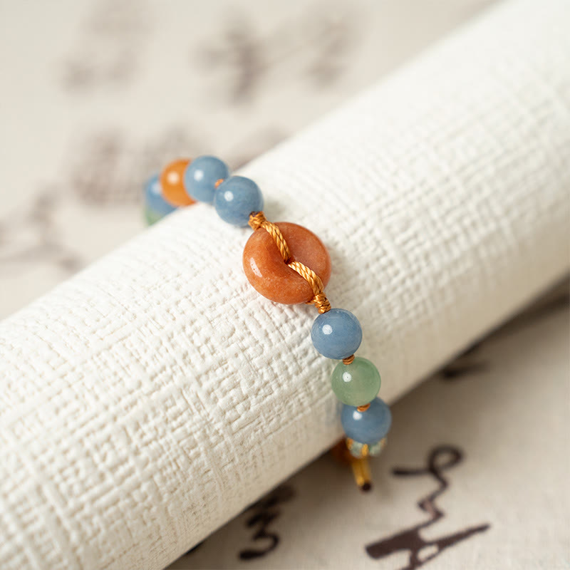 Buddha Stones Colored Aventurine Peace Buckle Cure Bracelet
