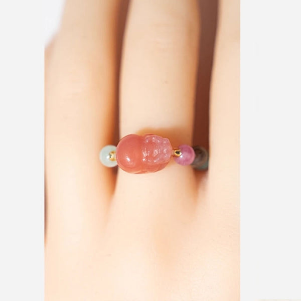 Buddha Stones Natural Tourmaline Manjusri Bodhisattva Pattern Positive Ring