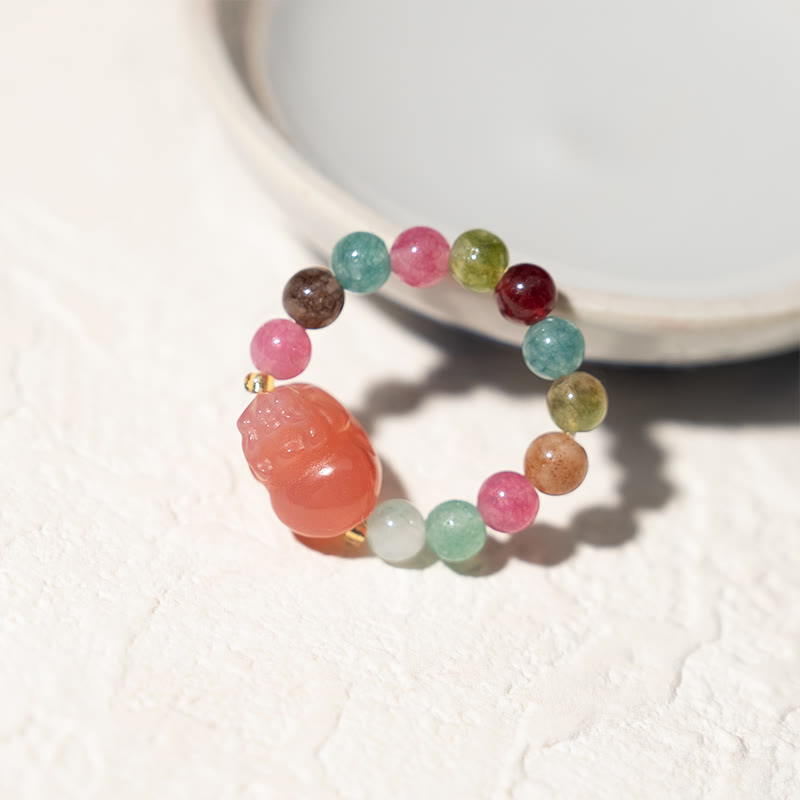 Buddha Stones Natural Tourmaline Manjusri Bodhisattva Pattern Positive Ring