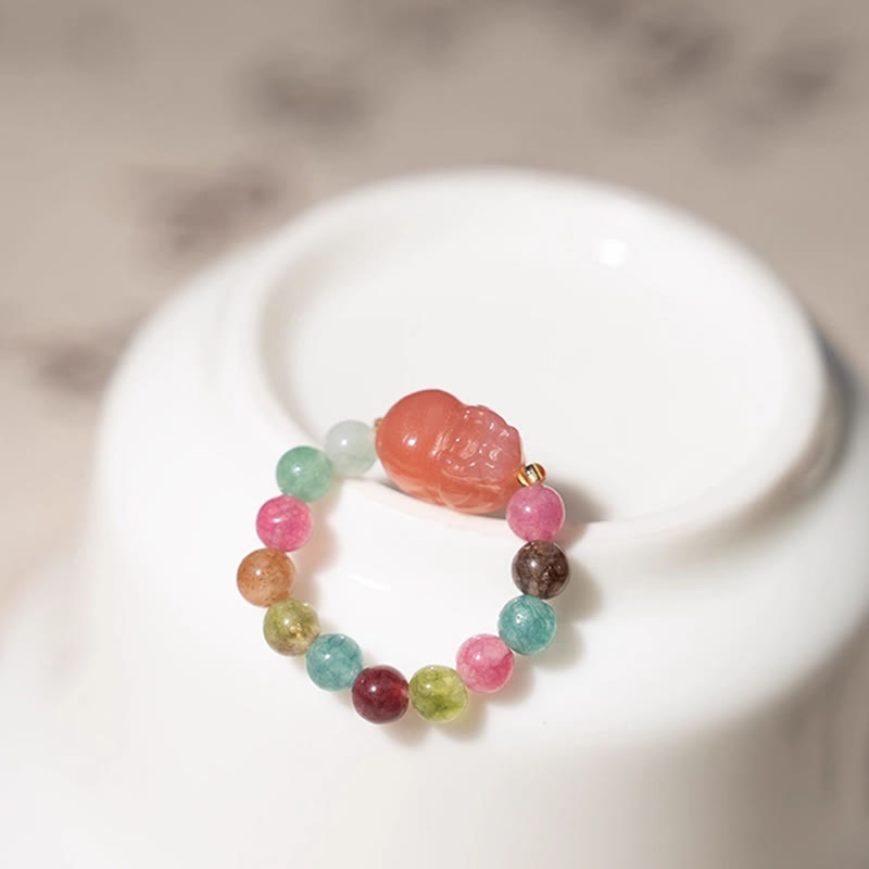 Buddha Stones Natural Tourmaline Manjusri Bodhisattva Pattern Positive Ring