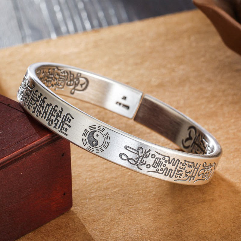 Buddha Stones Bagua mantra Symbol Copper Plated Silver Wealth Bracelet Bangle