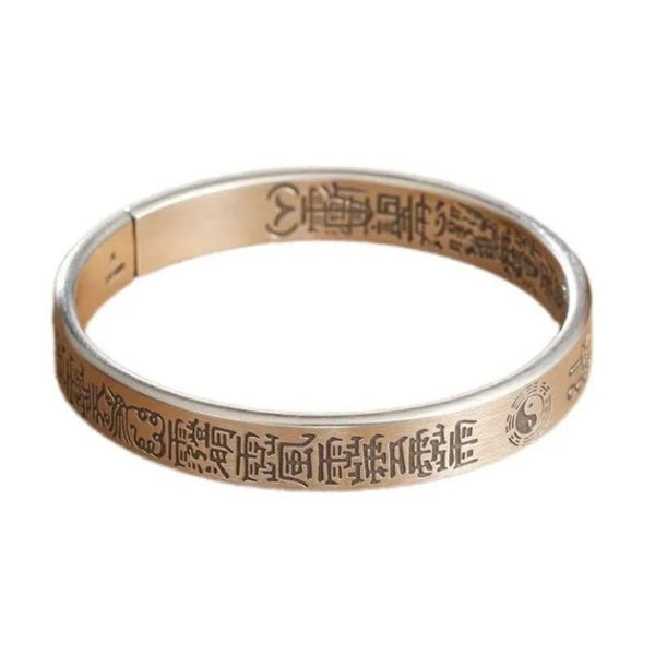 Buddha Stones Bagua mantra Symbol Copper Plated Silver Wealth Bracelet Bangle