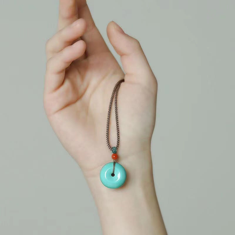 Buddha Stones Turquoise Peace Buckle Rope Balance Necklace Pendant