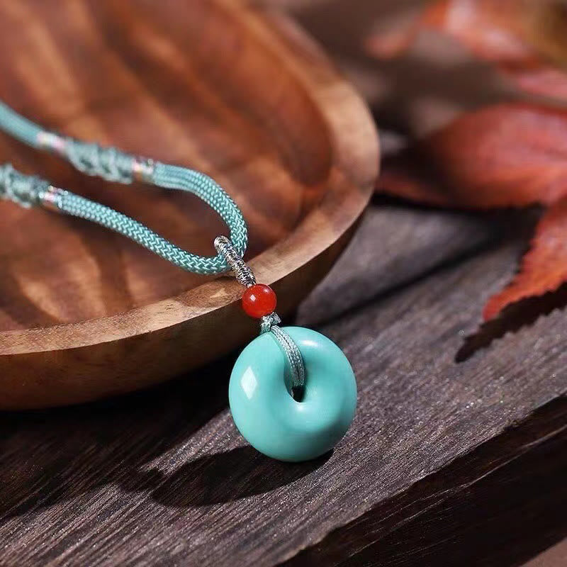 Buddha Stones Turquoise Peace Buckle Rope Balance Necklace Pendant